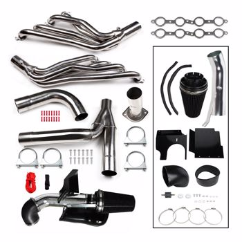 2002-2006 Chevy Silverado GMC Sierra Truck V8 Engine Exhaust Header Manifolds + Cold Air Intake Kit（Amazon & Temu Ban Sale）(No support for returns without reason)