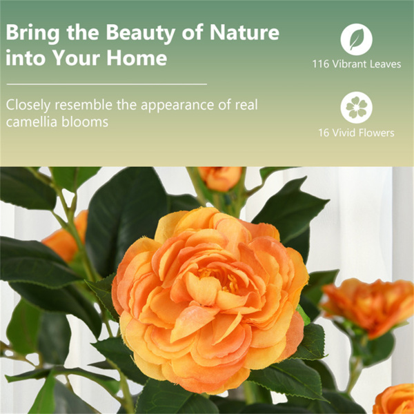 2 Pack Orange Artificial Camellia Tree with Blooming Flower 