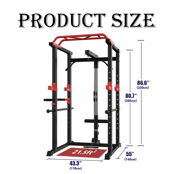 1000LBS Power Cage with LAT Pulldown & Multi-Grip Pull-Up Bar | Olympic Squat Rack with Dip Handles for Men/Women Home Gym Training