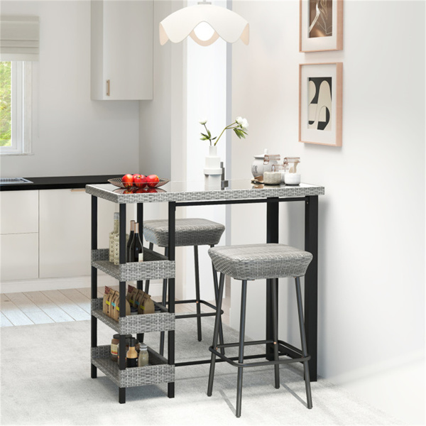 Courtyard Table with Tempered Glass Top Outdoor Bar Table 43.5