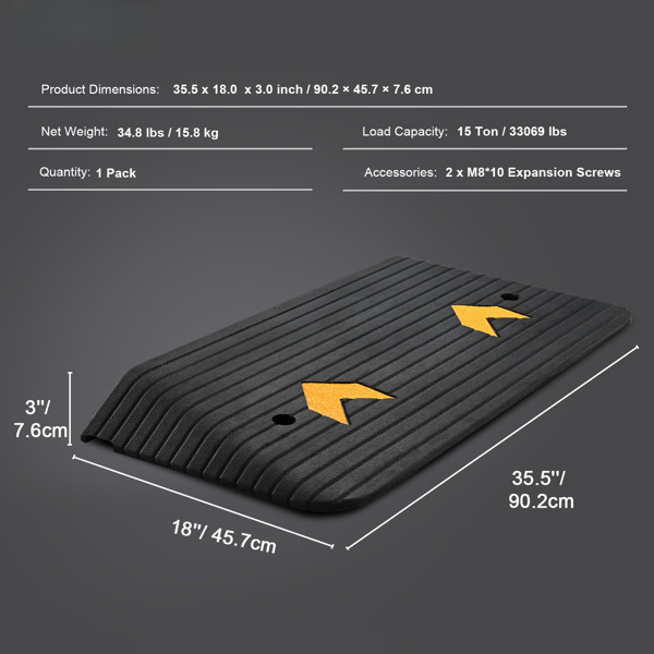 升级的3英寸天然橡胶门槛坡道-重型防滑设计，带单排水槽|支撑高达33000磅，非常适合轮椅、踏板车和手推车|室内和室外使用（周末不发货，禁售亚马逊）-6