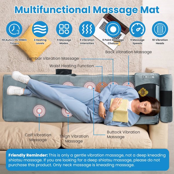 Full Body Electric Massage Mat with Heat – Vibration Massage Pad for Back, Neck, Foot & Lumbar Support – Foldable Cushion Mattress with Timer & Adjustable Intensity for Home or Office Use
