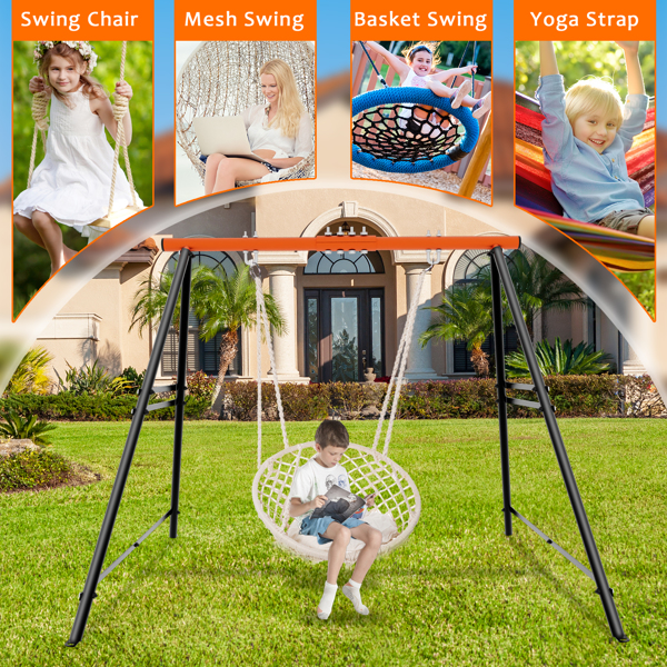 Porch Swing Frame, 550lbs Weight Capacity Swing Stand, Heavy Duty A-Frame Swing, Swing Stand Frame for Yoga Hammock Saucer Baby Porch Swing (Orange, Swing NOT Included)