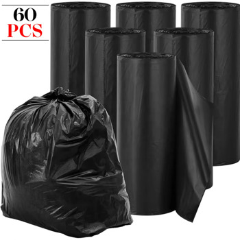 60-Pack 35 Gallon Lightweight Stretchable Trash Bags - Star-Sealed Bottom, Black Plastic Liners, Perfect Fit for 30-35 Gallon Cans, Great for Home & Small Business Cleanup