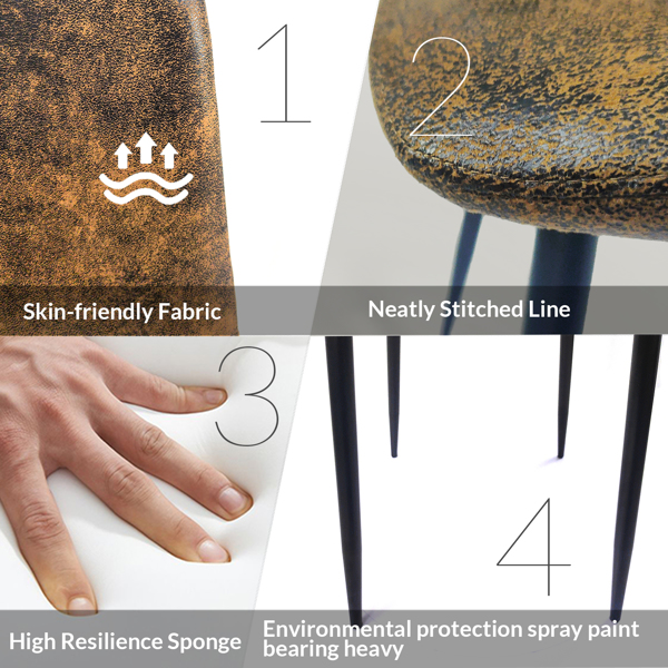 餐椅一套四把，亚麻布软垫现代风格椅子，黑色金属腿勺形厨房椅，餐厅厨房用餐侧椅（棕色）休闲椅 办公椅，餐椅四件套-4