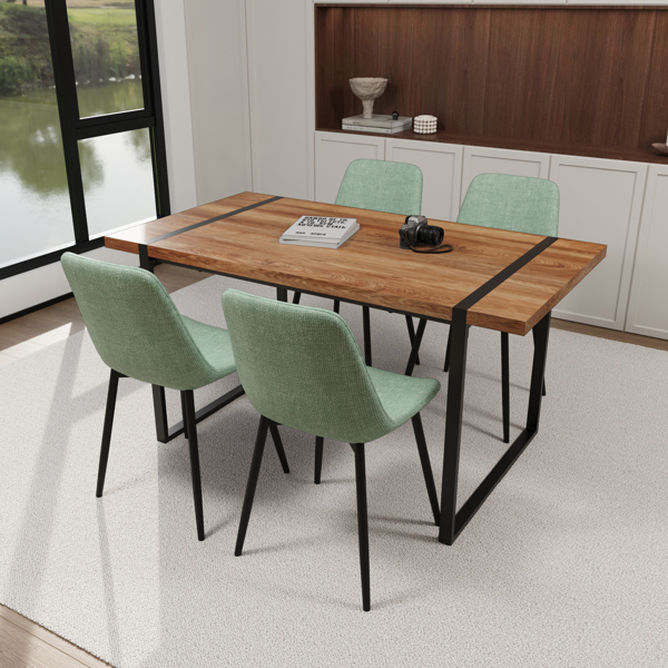 59英寸MDF天然木餐桌和现代餐椅4件套，中世纪木制厨房餐桌套，矩形金属底座，餐桌和绒面椅-2