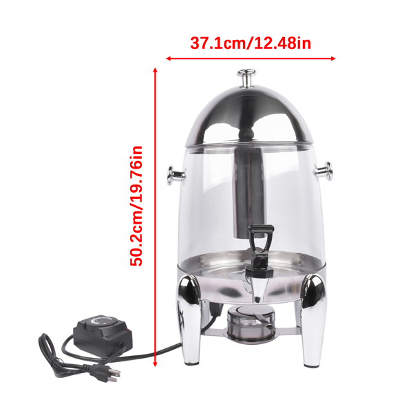 3-Gallon Beverage Dispenser, US Standard 110V Electric Heated Hot and Cold Drink Container with Faucet, Commercial Beverage Container for Coffee, Juice, Lemonade (Clear, Stainless Steel + PC)