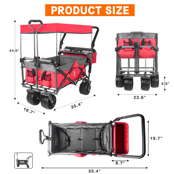 Foldable Wagon with Removable Canopy & Cooler Bag - Heavy Duty Collapsible Wagon Utility Cart with 4