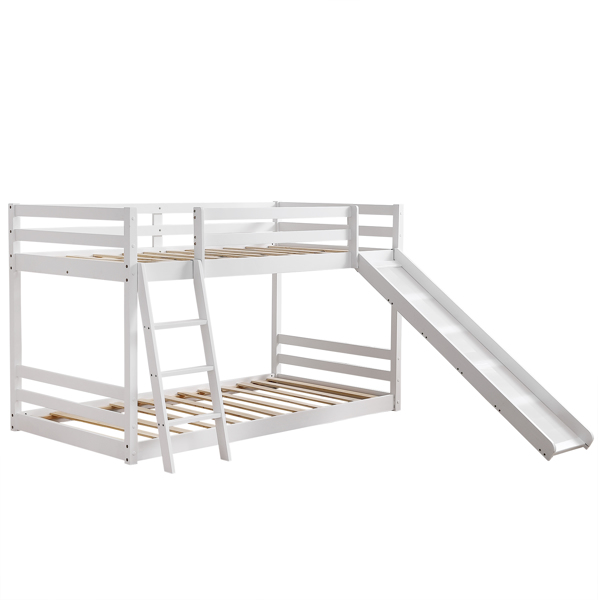 Elevated Cross Guard Rail with Slide Twin Pine Wooden Bed White
