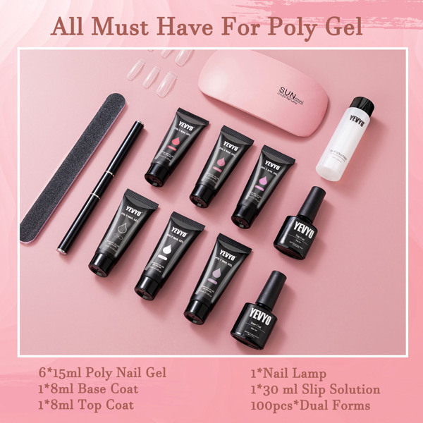 Poly Gel Nail Kit, Poly Nail Gel Kit with UV Lamp for Beginners with Everything, Gel Extension Nail Kit with Slip Solution