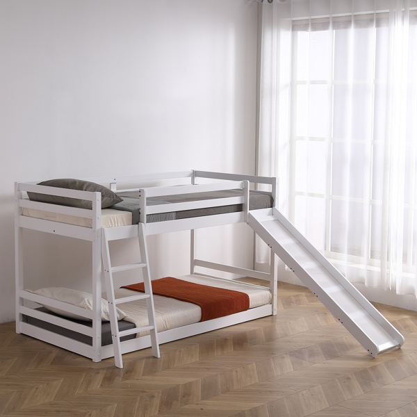 Elevated Cross Guard Rail with Slide Twin Pine Wooden Bed White