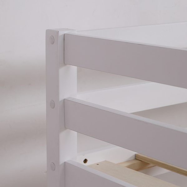 Elevated Cross Guard Rail with Slide Twin Pine Wooden Bed White