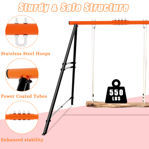 Porch Swing Frame, 550lbs Weight Capacity Swing Stand, Heavy Duty A-Frame Swing, Swing Stand Frame for Yoga Hammock Saucer Baby Porch Swing (Orange, Swing NOT Included)