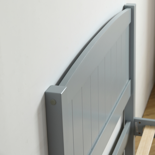 Twin Pine Single-Layer Core Vertical Stripe Full-Board Curved Bed Head With The Same Bed Foot Wooden Bed Grey