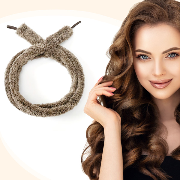 Satin heatless hair curler, Lazy Natural Soft Wave DIY heatless curls for Sleep in Overnight, for All Hair Types - Light Brown