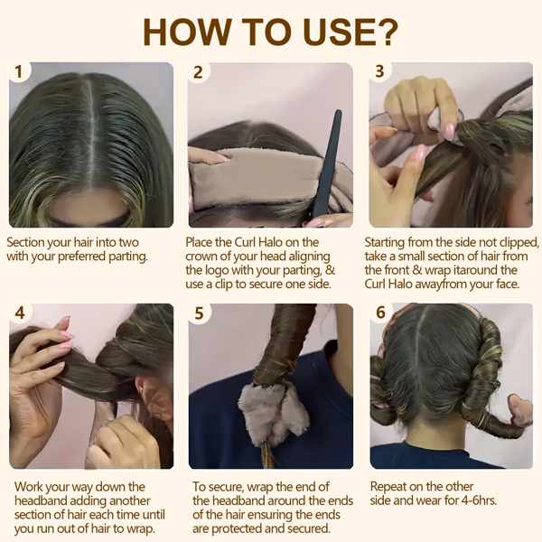 Satin heatless hair curler, Lazy Natural Soft Wave DIY heatless curls for Sleep in Overnight, for All Hair Types - Light Brown