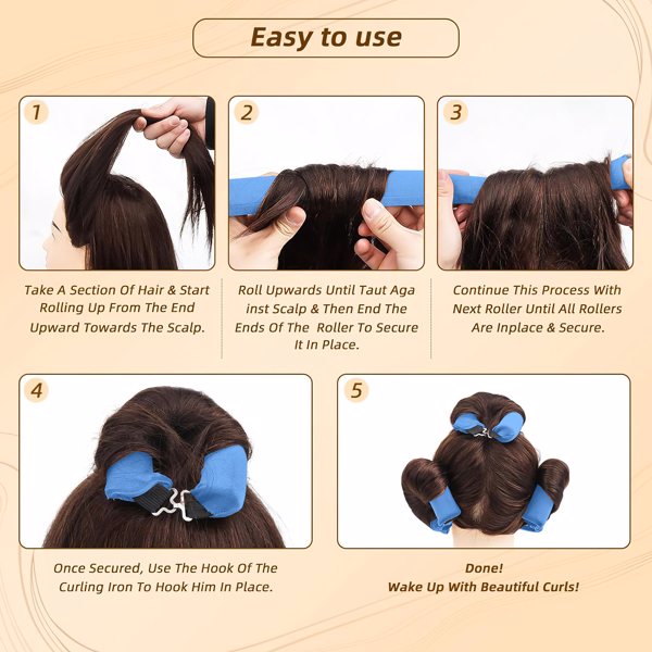 Overnight Heatless Hair Curler, Heatless Curls Satin Flexi Rods with Hook, Versatile Curling Tool for All Hair Types - Blue