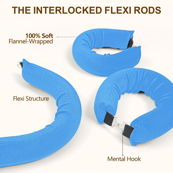 Overnight Heatless Hair Curler, Heatless Curls Satin Flexi Rods with Hook, Versatile Curling Tool for All Hair Types - Blue