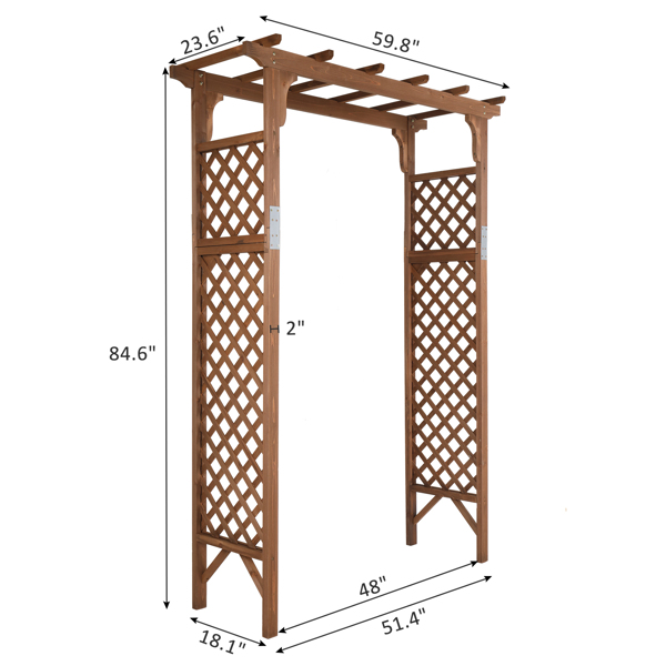 152*60*215cm Beautiful And Practical  Flat-Topped Wooden Arch Garden Arch Dark Brown