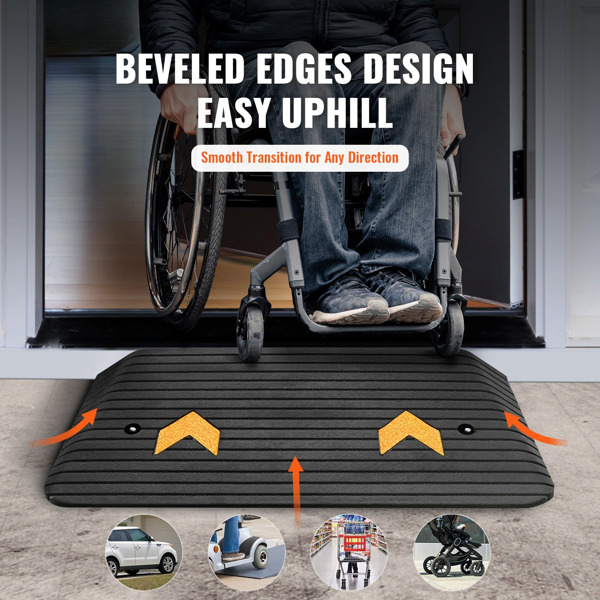 升级的3英寸天然橡胶门槛坡道-重型防滑设计，带单排水槽|支撑高达33000磅，非常适合轮椅、踏板车和手推车|室内和室外使用（周末不发货，禁售亚马逊）-2