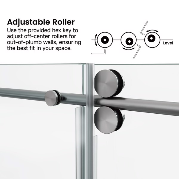 60*76“固定和滑动淋浴门，圆管五金件，透明玻璃淋浴门，3/8”（10mm）SGCC钢化玻璃，不锈钢[周末无法发货+LTL]-4