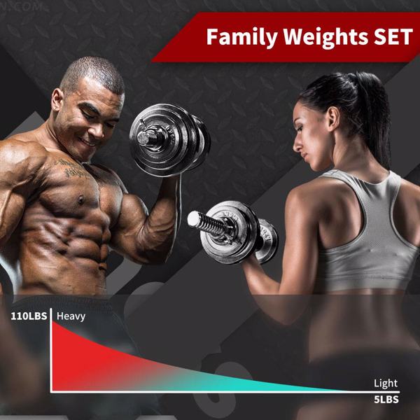 44Lbs Adjustable Dumbbell Set With 3 in 1 Dumbbell Barbell Metal Connecting Rod, Chromed Weights, Hardcover Gift Box, Home Gym Exercise Training Equipment