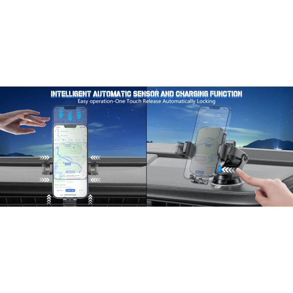 Newest Wireless Car Charger, Fast Charging Phone Holder 3 in 1 Phone Mount Auto Clamping Car Accessories