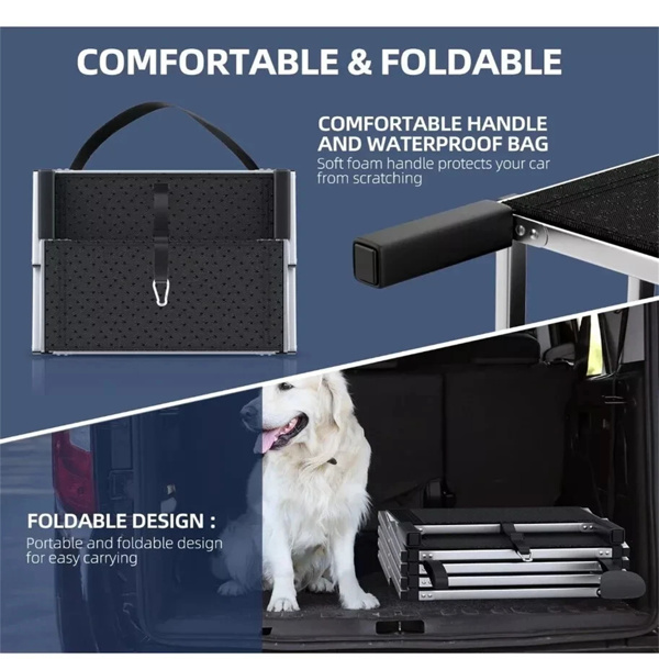  4-step dog staircase, with aluminum folding dog steps for cars