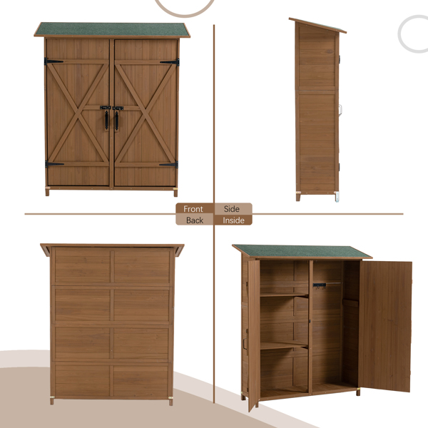 Outdoor Storage Shed with Lockable Door, Wooden Tool Storage Shed with Detachable Shelves and Pitch Roof, Brown