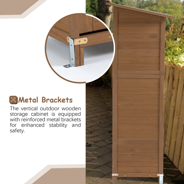 Outdoor Storage Shed with Lockable Door, Wooden Tool Storage Shed with Detachable Shelves and Pitch Roof, Brown