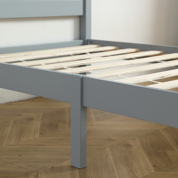 Twin Pine Single-Layer Core Vertical Stripe Full-Board Curved Bed Head With The Same Bed Foot Wooden Bed Grey