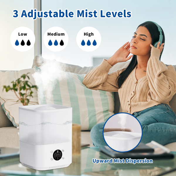 Humidifiers for Bedroom, Top Fill 4L Humidifier Large Room, Ultrasonic Cool Mist Humidifiers for Home, Nursery and Plants, Up to 30 Hours, 35dB Quiet, Night Light, Auto Shut-Off (亚马逊物流 禁售沃尔玛平台)