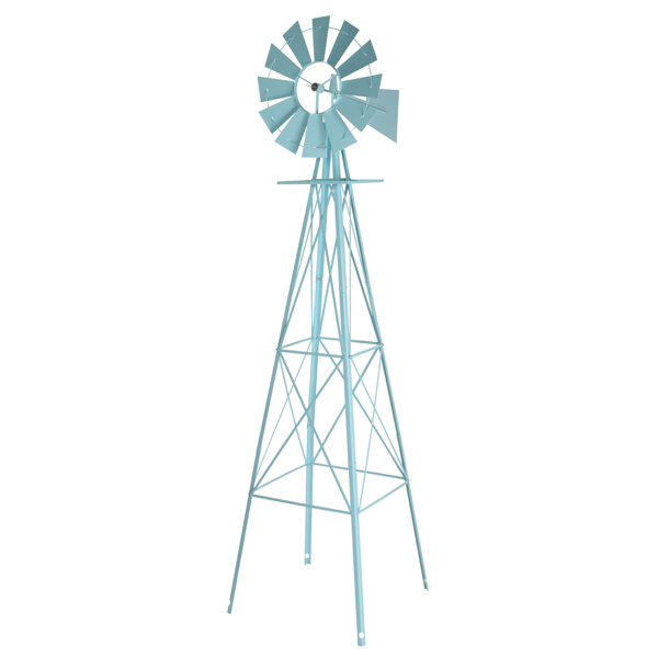 8FT Weather Resistant Yard Garden Windmill Blue