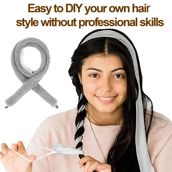 Satin heatless hair curler, Lazy Natural Soft Wave DIY heatless curls for Sleep in Overnight, for All Hair Types - Grey