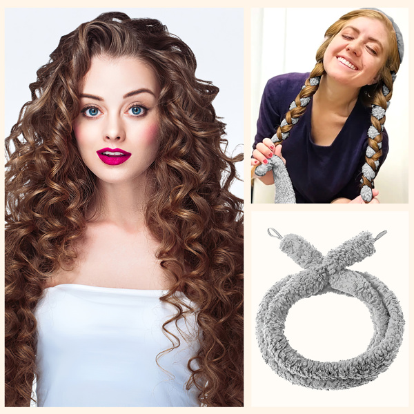 Satin heatless hair curler, Lazy Natural Soft Wave DIY heatless curls for Sleep in Overnight, for All Hair Types - Grey