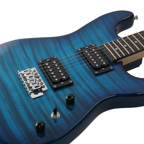 GST Stylish H-H Pickup Tiger Stripe Electric Guitar Kit with 20W AMP Bag Guitar Strap Blue