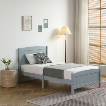 Twin Pine Single-Layer Core Vertical Stripe Full-Board Curved Bed Head With The Same Bed Foot Wooden Bed Grey