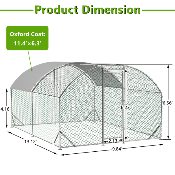9.84' x 13.12' x 6.56' Large Chicken Coop Metal Chicken Run with Waterproof and Anti-UV Cover