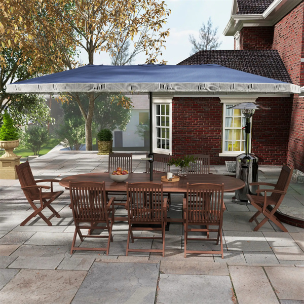 15ft  Blue Patio Umbrella UPF30+ Outdoor Umbrella with Fringe and Crank Handle