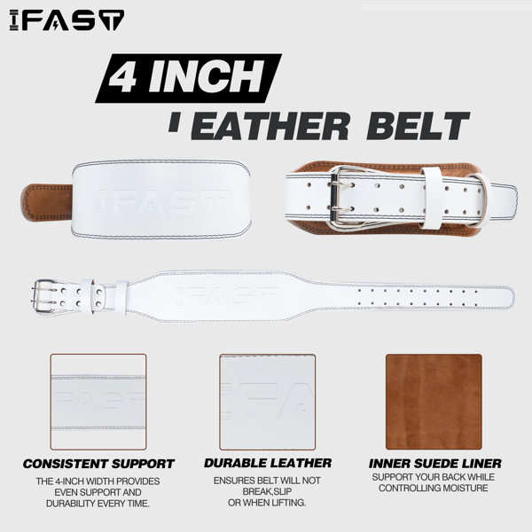 XL码举重腰带、带4英寸衬垫腰部支撑带的皮革举重带，适用于举重举重、交叉训练、深蹲练习-3