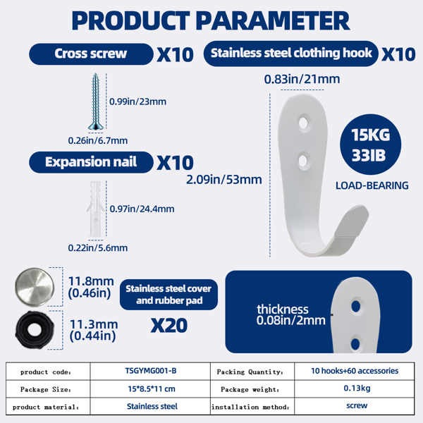 Stainless steel U-shaped hanging hooks for bathroom, bags, living room and kitchen storage, multi-functional hooks