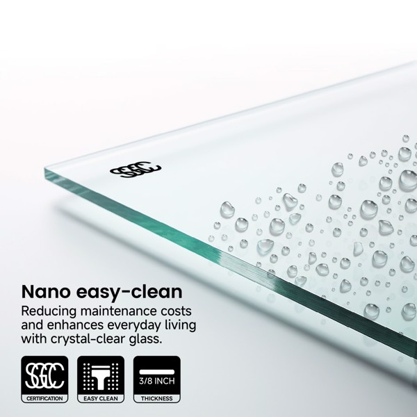 60*66“固定和滑动淋浴门，方管五金件，透明玻璃淋浴门，3/8”（10mm）SGCC钢化玻璃，不锈钢[周末无法发货+LTL]-8