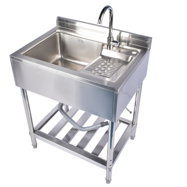 28.3in Stainless Steel Sink, Left Sink, Right Wash, Silver with Water Faucet Free Standing Laundry Sink with Washboard Silver