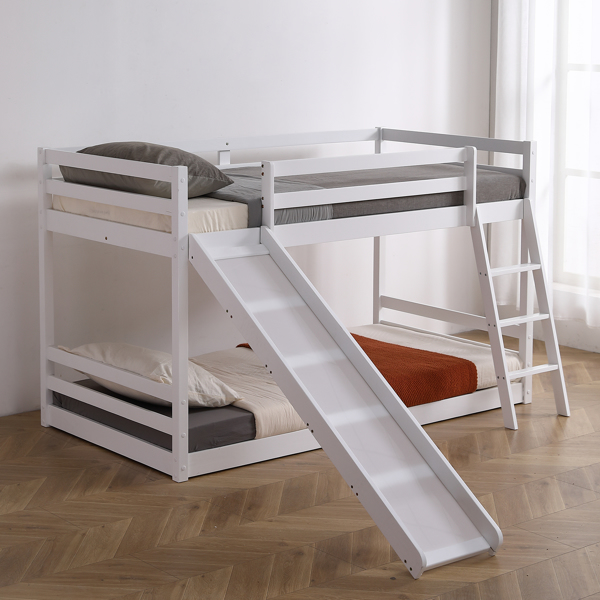 Elevated Cross Guard Rail with Slide Twin Pine Wooden Bed White
