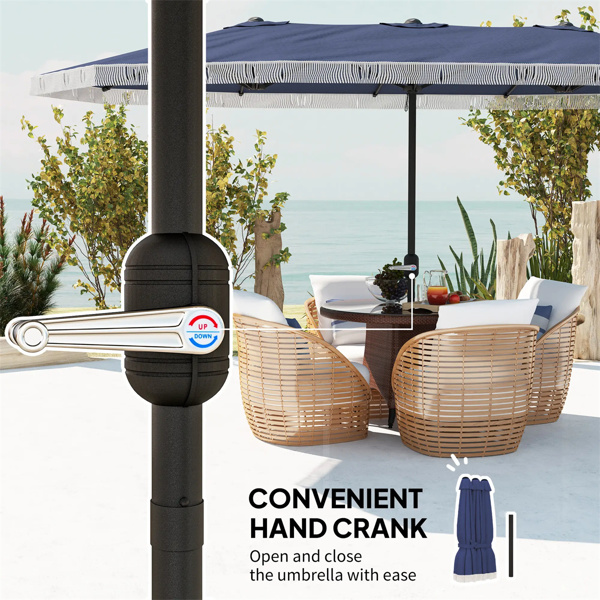 15ft  Blue Patio Umbrella UPF30+ Outdoor Umbrella with Fringe and Crank Handle