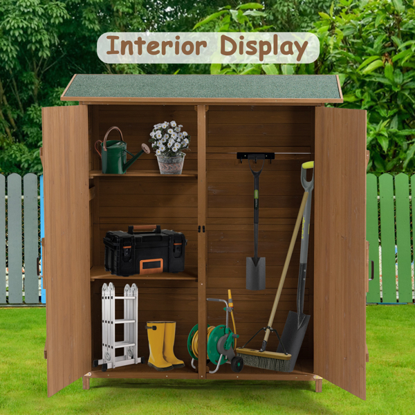 Outdoor Storage Shed with Lockable Door, Wooden Tool Storage Shed with Detachable Shelves and Pitch Roof, Brown