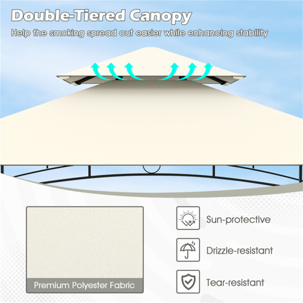 8 x 5 x 8.4 ft Beige Outdoor Grill Gazebo Canopy with 2 Shelves