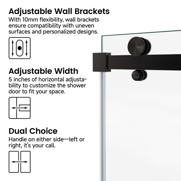 60*76“固定和滑动淋浴门，方管五金件，透明玻璃淋浴门，3/8”（10mm）SGCC钢化玻璃，不锈钢[周末无法发货+LTL]-3