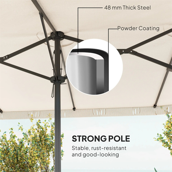 15ft Cream White  Patio Umbrella UPF30+ Outdoor Umbrella with Fringe and Crank Handle
