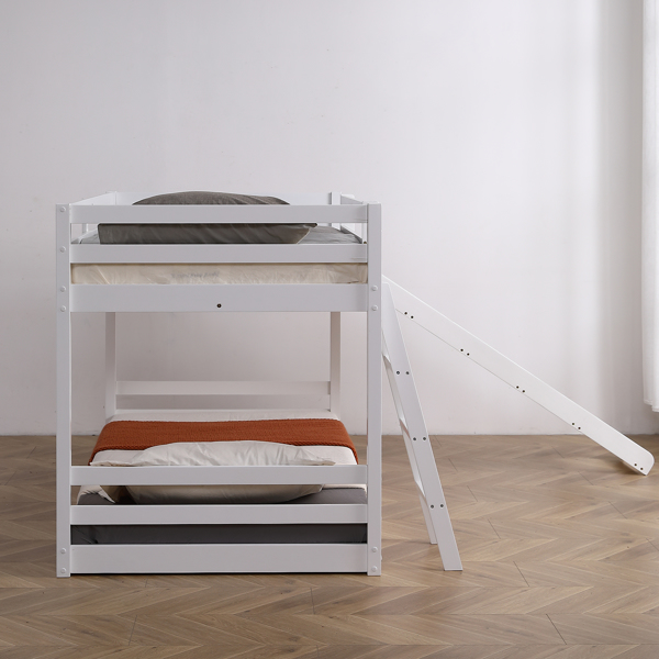 Elevated Cross Guard Rail with Slide Twin Pine Wooden Bed White